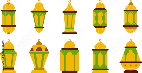 Ramadan lantern flat icon set