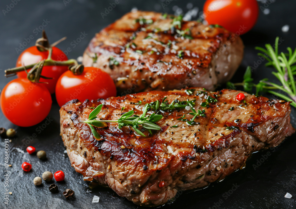 Beef cutlet with ripe tomatoes