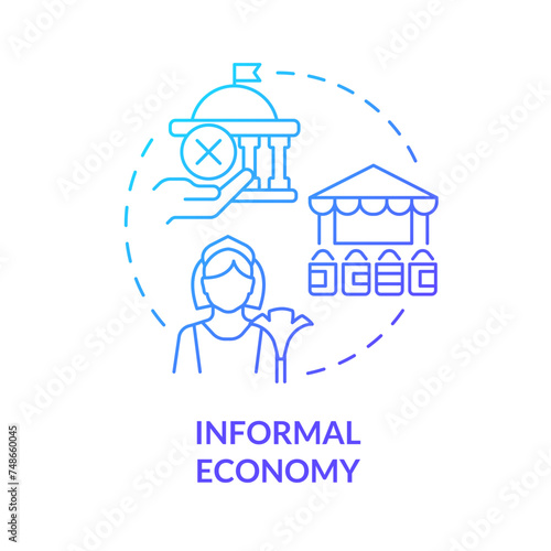 Informal economy blue gradient concept icon. Financial decentralization. Sidewalk commerce. Round shape line illustration. Abstract idea. Graphic design. Easy to use in brochure, booklet