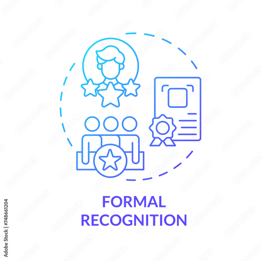 Formal recognition blue gradient concept icon. Employee of the month. Achievements appreciation. Successful team work. Round shape line illustration. Abstract idea. Graphic design. Easy to use Formal recognition blue gradient concept icon. Employee of the month. Achievements appreciation. Successful team work. Round shape line illustration. Abstract idea. Graphic design. Easy to use