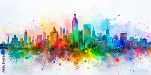 abstract painting watercolor city on a white background © Thanawat