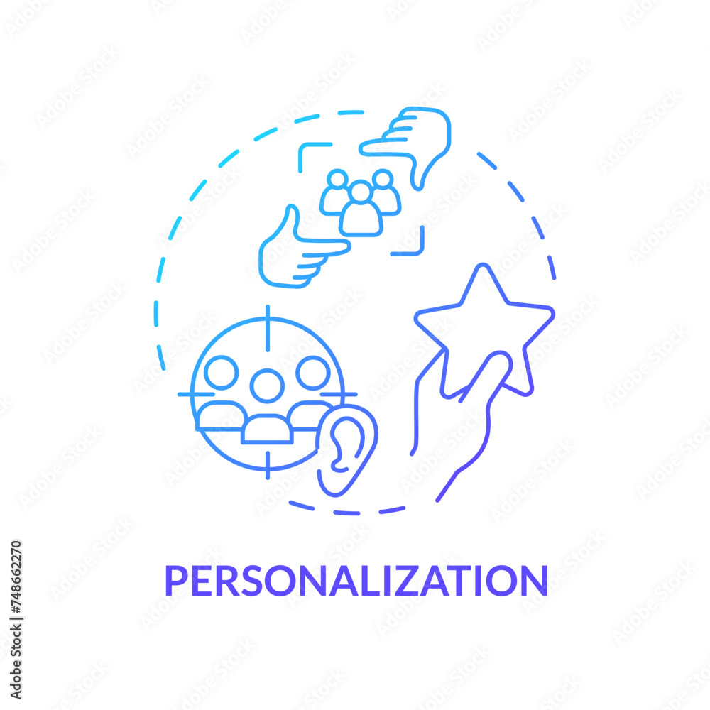 Personalization blue gradient concept icon. Employee recognition. Individual approach. Boost morale and encourage. Round shape line illustration. Abstract idea. Graphic design. Easy to use