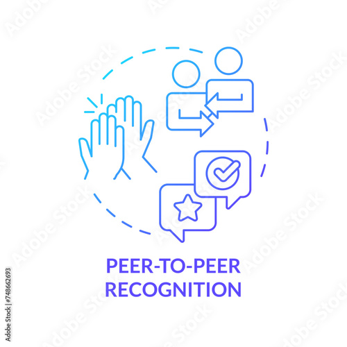 Peer to peer recognition blue gradient concept icon. Coworker support. Team spirit. Workplace culture. Colleague appreciation. Round shape line illustration. Abstract idea. Graphic design. Easy to use