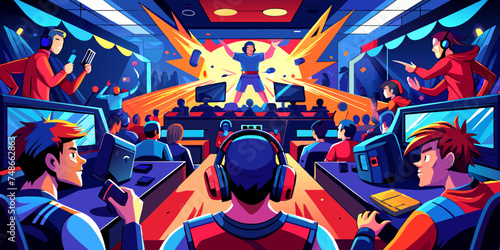 Epic Online Gaming Showdown: Vector Illustration of Intense Gaming Competition