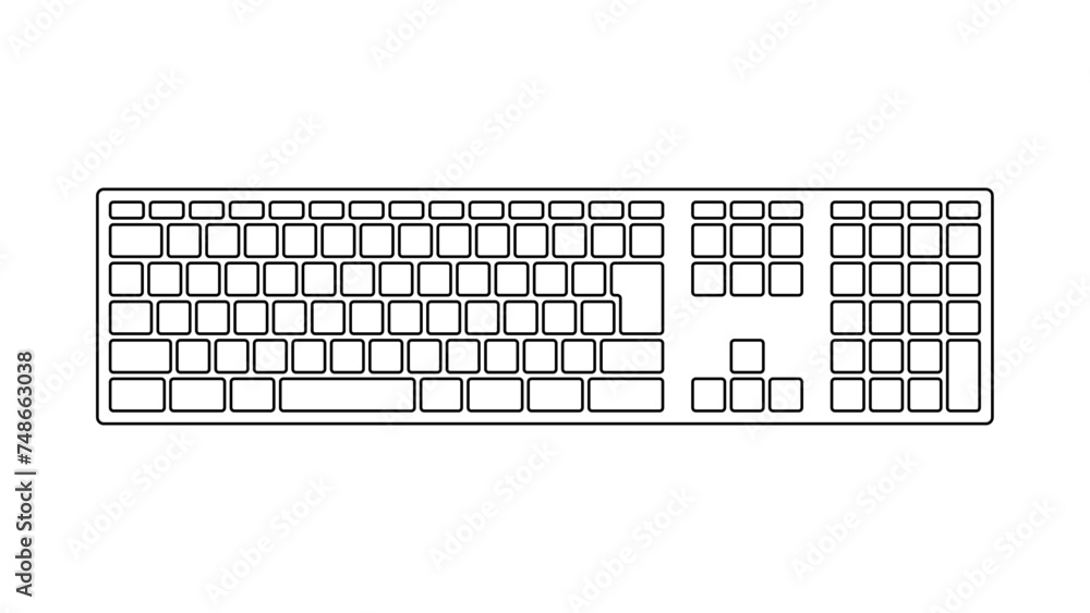 キーボードの線画。データ入力タイピングのイメージ。