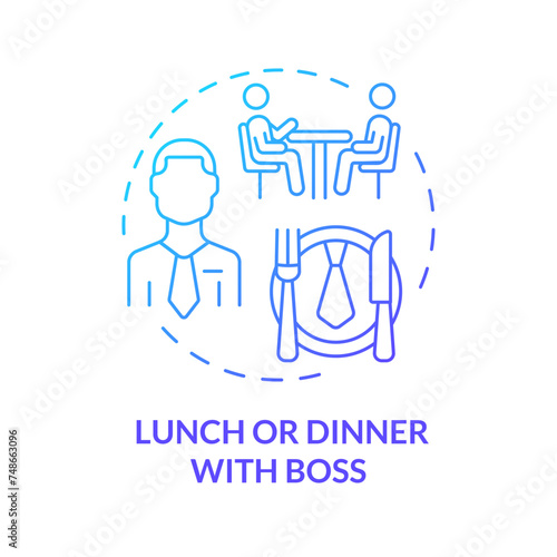 Lunch or dinner with boss blue gradient concept icon. Boss and employee one on one meeting. Employee recognition. Round shape line illustration. Abstract idea. Graphic design. Easy to use © bsd studio