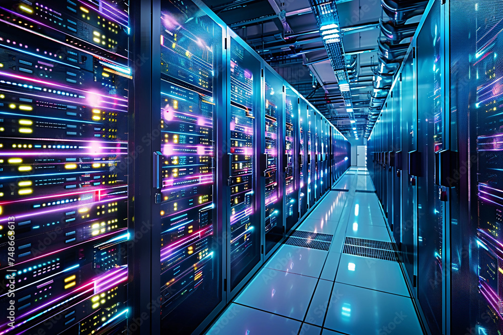 Fototapeta premium networking engineer, netwokring equiment, electrician at work, servers, server room, IT Administrator, Datacenter, service provider, database, computer server room, data storage, network hub and patch