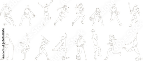 people athletes set sketch on white background vector