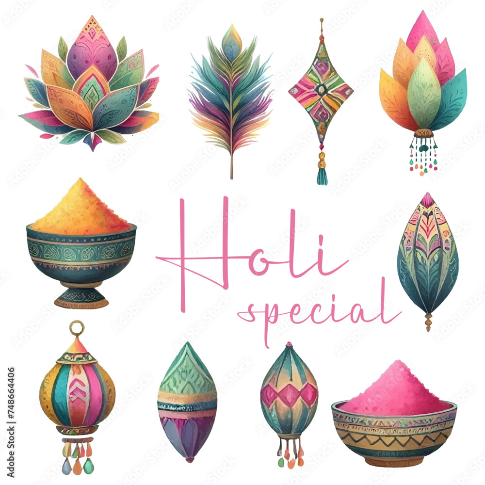 Obraz premium illustration of a set of colorful holi special