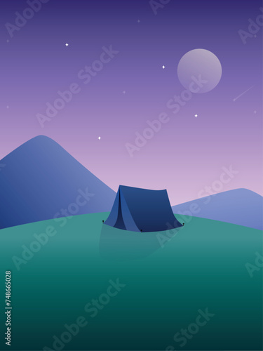 Night camping among the mountains, forest camping (ID: 748665028)
