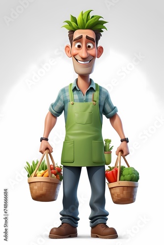 This extraordinary vector features a vibrant vegetable vendor character with rich colors and intricate details, perfect for projects related to vegetable sales, kitchen design, and similar endeavors. photo