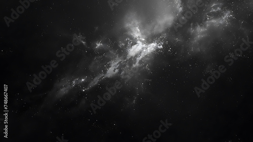 The image is a beautiful space scene, with a dark blue background and bright white stars.