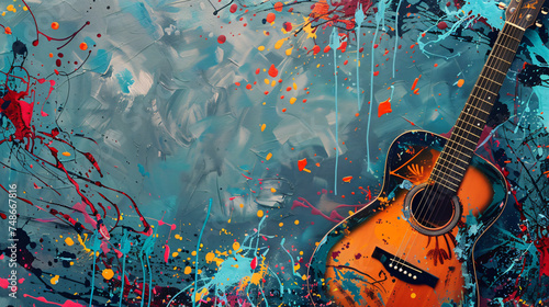 Creative abstract guitar background made with notes 