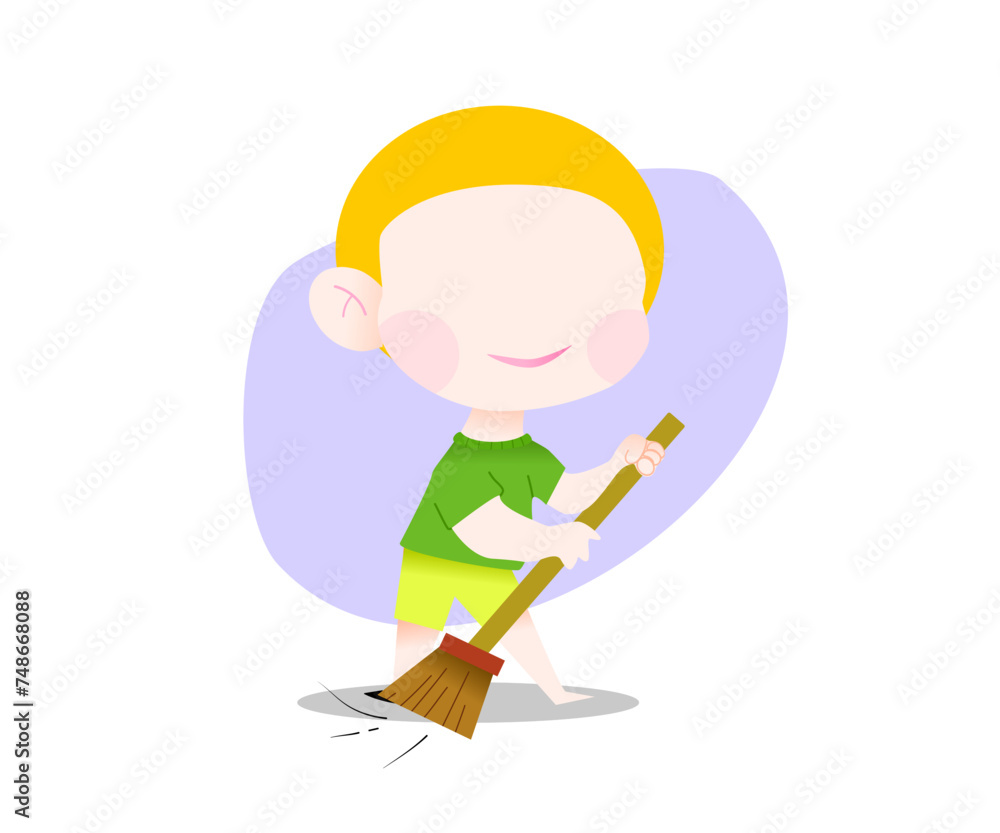 child sweeping cute version in the floor