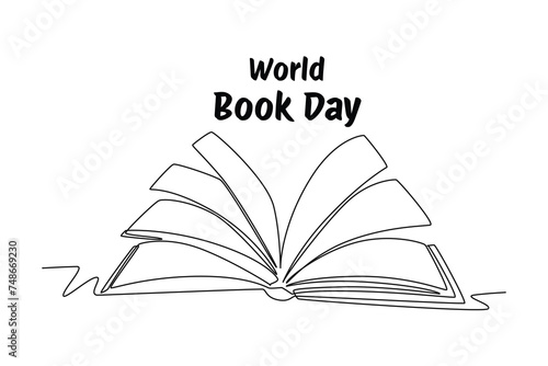 One single line draw of World book day banner and icon. banner and icon of book days. World book day event. Continuous line art vector illustration