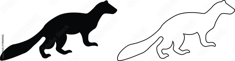 Marten silhouettes. marten icon set from animals element collection wildlife outline vector isolated on transparent background. Line and flat black icon marten sign, symbol for web and mobile