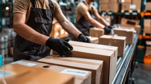 packing cardboard box in warehouse