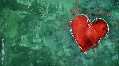Doodle heart frame on green splash. Valentine's Day.