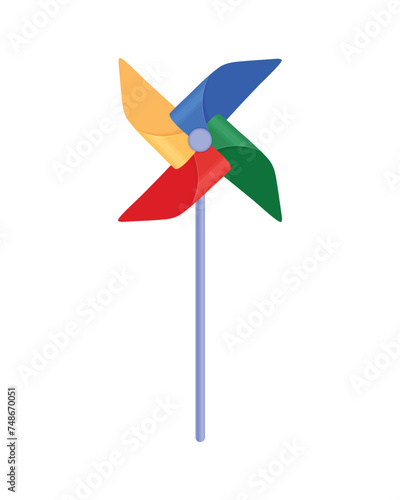 Pinwheel toy rotating in the wind. Children s Pinwheel toy rotating in the wind. Vector illustration of a toy windmill. Origami paper toy.
