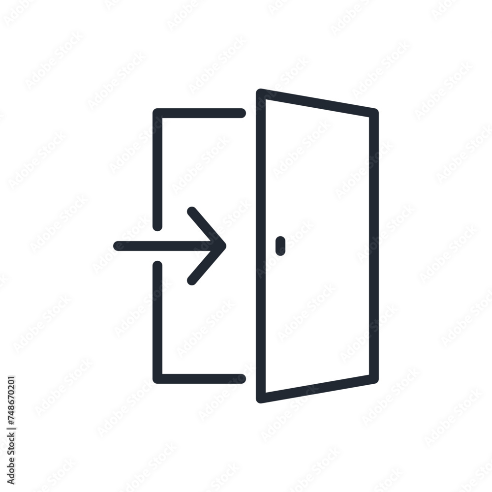 Exit door editable stroke outline icon isolated on white background flat vector illustration. Pixel perfect. 64 x 64. - obrazy, fototapety, plakaty 