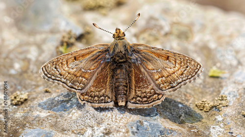 Dingy skipper butterfly Erynnis tages freshly emerged. photo