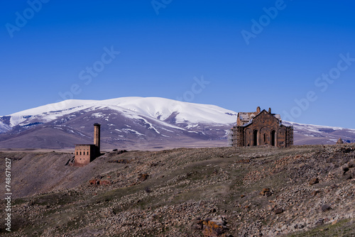 Historical Ani ruins, in the spring and natural landscapes. Ani is a UNESCO World Heritage Site.