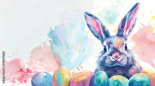 Easter bunny watercolor illustration graphic retro hol