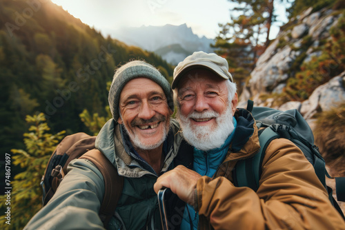 Happy senior couple friend taking selfie in nature © Kien