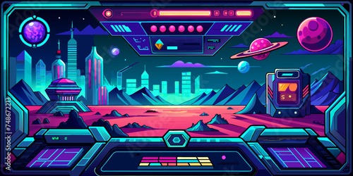 Futuristic Sci-Fi Gaming Interface with Dynamic HUD Elements
