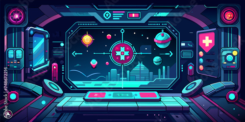 Futuristic Sci-Fi Gaming Interface with Dynamic HUD Elements