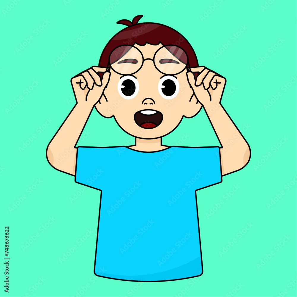 Boy shocked and surprised, raising his glasses Boy shocked and surprised, raising his glasses