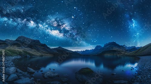 Fantastic landscape with the image of the starry sky t
