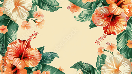 Flowers and leaves border floral frame.