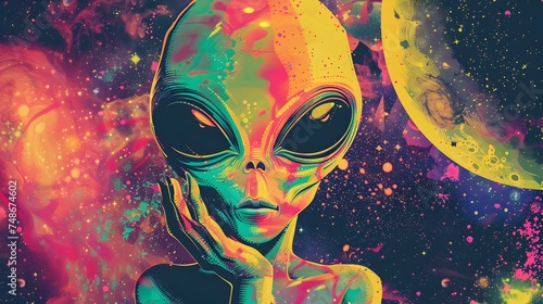Pop Art Aliens in Vibrant Interstellar Setting