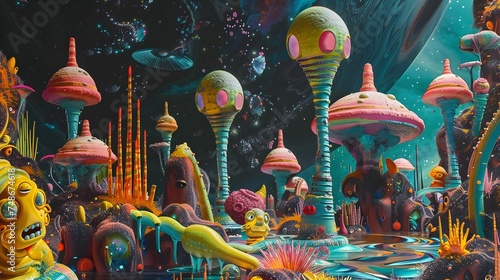 Colorful Pop Art Aliens in Interstellar Setting