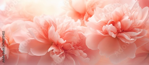 Beautiful soft blossoming delicate peony flowers with smooth natural light.