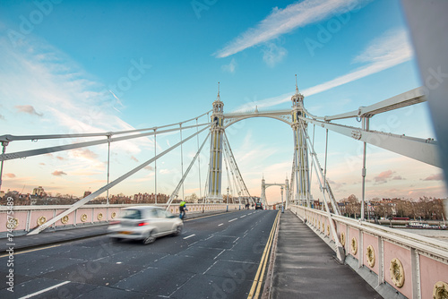 Albert Bridge is a road bridge over the River Thames connecting Chelsea in Central London © Iliya Mitskavets