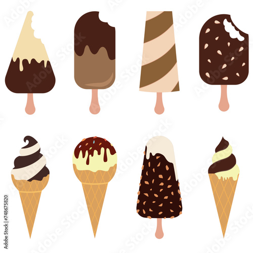 Vector set of ice cream, Cone ice cream, Collection of eight ice cream cones in flat design, Ice cream set, colourful ice cream cone vector, Ice Cream Vector Art