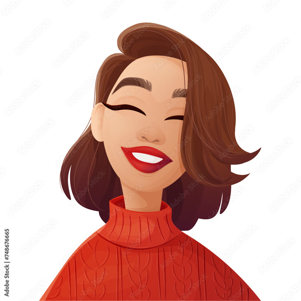 Vector illustration. Portrait of a girl with short hair laughing Vector illustration. Portrait of a girl with short hair laughing