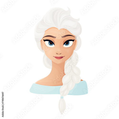 Vector illustration. Portrait of Elsa. A girl with a long white braid
