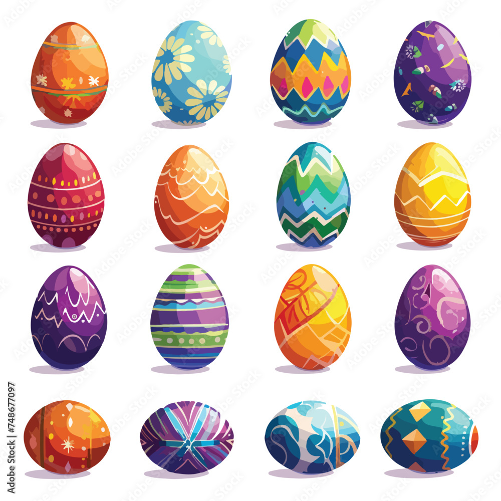 Set of Easter eggs isolated on white cartoon vector