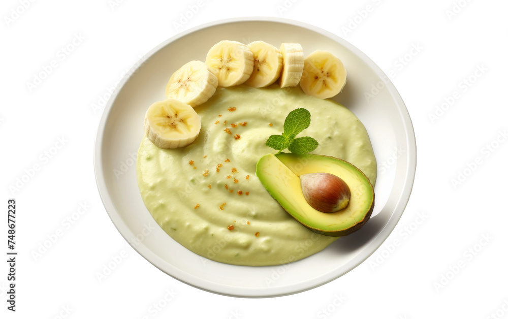 Playful Banana Avocado Blend on white background