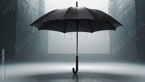 Black opened umbrella on white background, generative AI