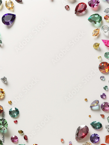 Elegant Gemstone Border: Gems of Varied Sizes and Colors on a Blank A4 Page