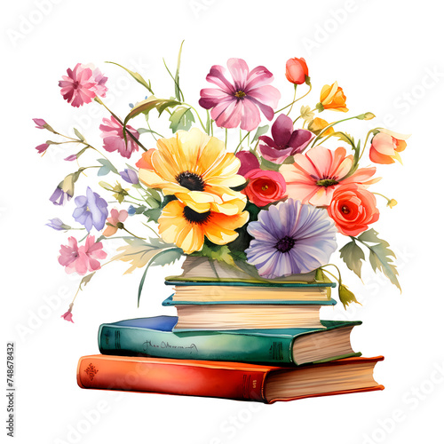 Watercolor illustration,watercolor painting of flowers,book with flowers clipart watercolor,hand-painted isolated on a white background, Watercolor Book flowers hand painted isolated,111