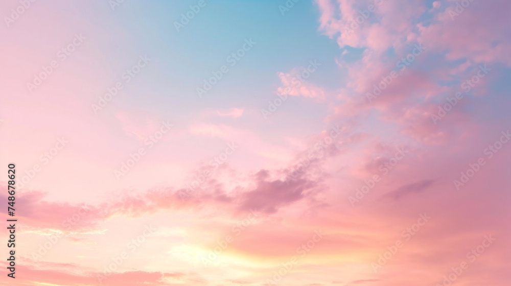 Background formed by a bright pastel authentic sky during sunset. Generative Ai