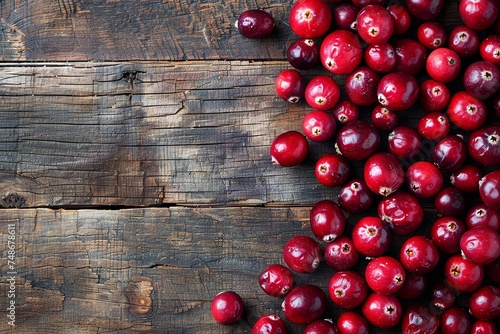 Cranberries on Vintage Wood in Flat Lay Style