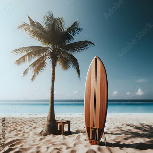 beach with palm trees beach, palm, sea, ocean, tropical, island, sand, tree, paradise, water, vacation, travel, sky, caribbean, nature,Ai generated  © Sanam