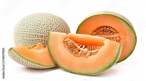 Fresh, natural Cantaloupe melon with white background.