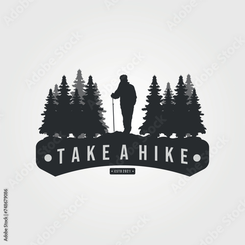 take a hike logo illustration design, with man hiking symbol